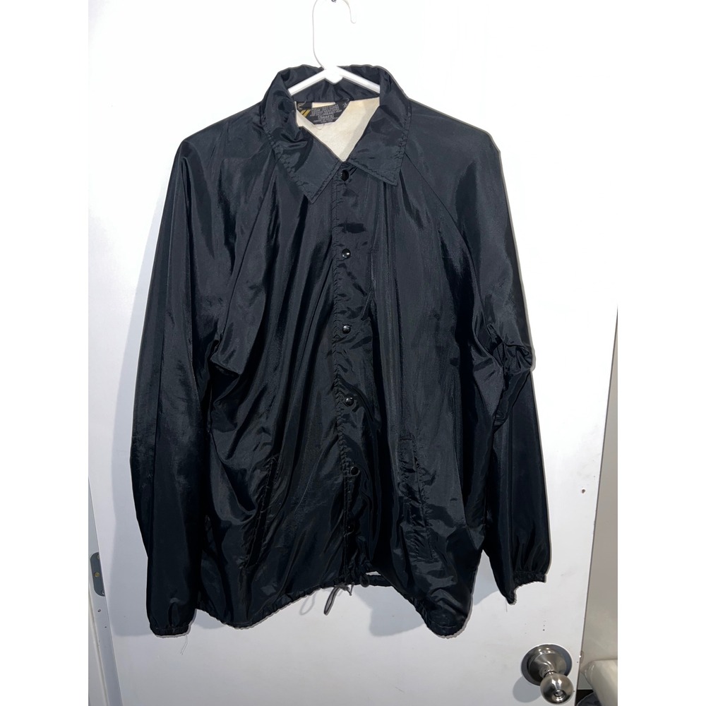 Vintage Sears Mens Large Black Nylon Cotton Lined Coaches Jacket Windbreaker
